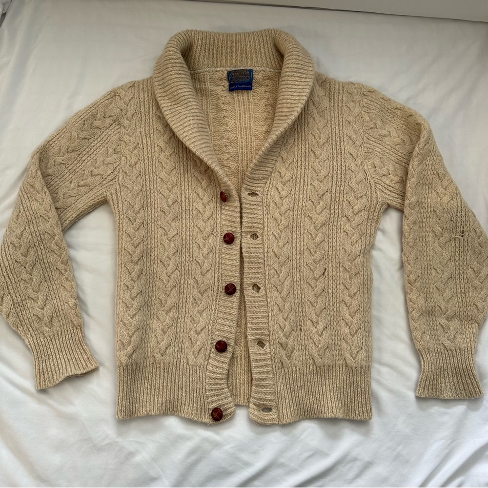 Vintage Pendleton Beige Cable Knit Cardigan